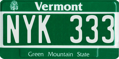VT license plate NYK333
