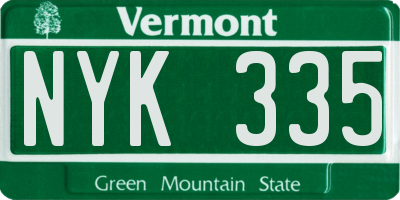 VT license plate NYK335