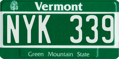 VT license plate NYK339