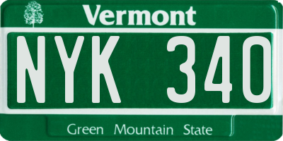 VT license plate NYK340