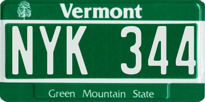 VT license plate NYK344