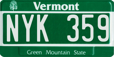 VT license plate NYK359