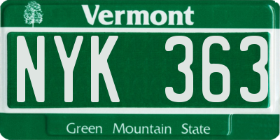 VT license plate NYK363