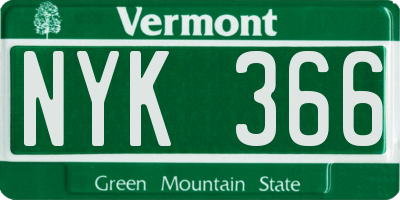 VT license plate NYK366