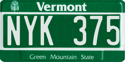 VT license plate NYK375