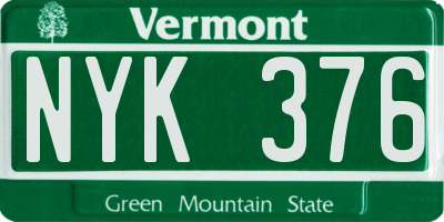 VT license plate NYK376