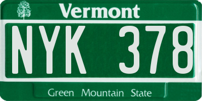 VT license plate NYK378
