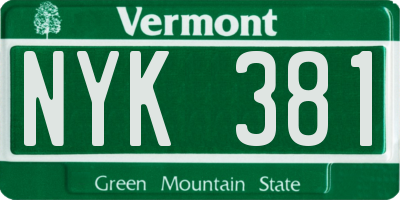 VT license plate NYK381