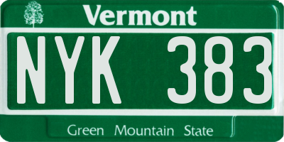 VT license plate NYK383