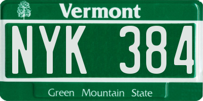 VT license plate NYK384