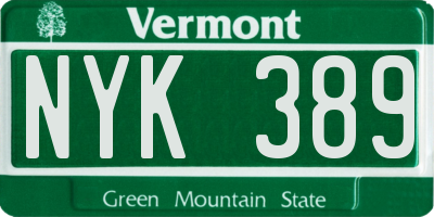 VT license plate NYK389