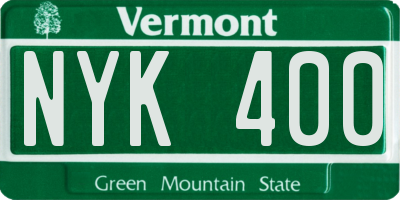 VT license plate NYK400