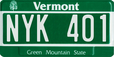 VT license plate NYK401