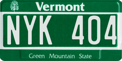 VT license plate NYK404
