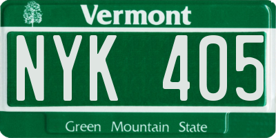 VT license plate NYK405