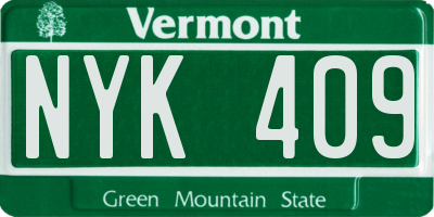 VT license plate NYK409