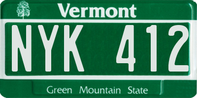VT license plate NYK412
