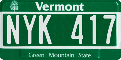 VT license plate NYK417