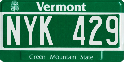 VT license plate NYK429
