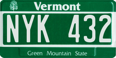 VT license plate NYK432