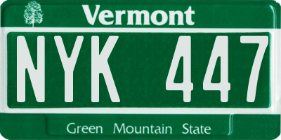 VT license plate NYK447