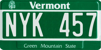 VT license plate NYK457