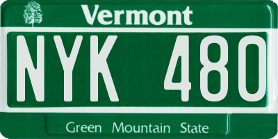 VT license plate NYK480