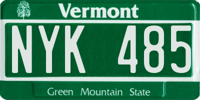 VT license plate NYK485