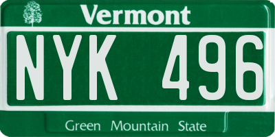 VT license plate NYK496