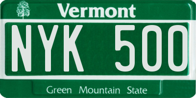 VT license plate NYK500