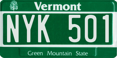 VT license plate NYK501