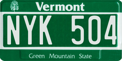 VT license plate NYK504