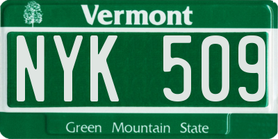 VT license plate NYK509
