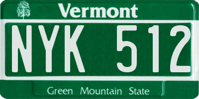 VT license plate NYK512