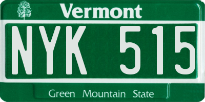 VT license plate NYK515