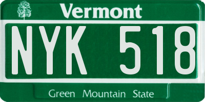VT license plate NYK518