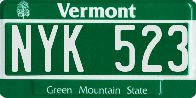 VT license plate NYK523