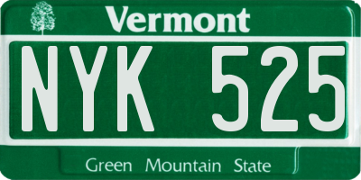 VT license plate NYK525