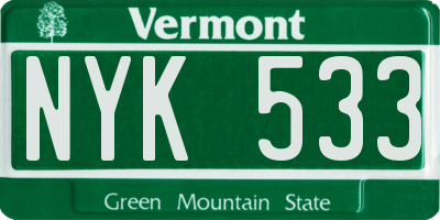 VT license plate NYK533