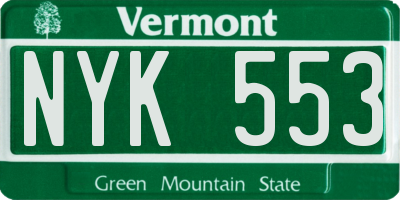 VT license plate NYK553