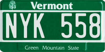 VT license plate NYK558