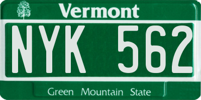 VT license plate NYK562