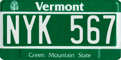 VT license plate NYK567