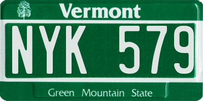 VT license plate NYK579