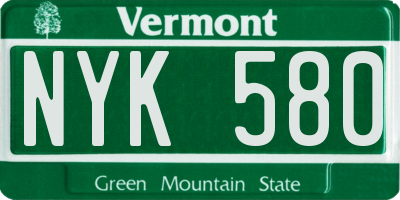 VT license plate NYK580
