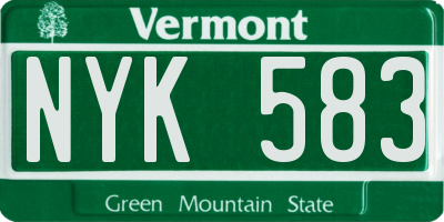 VT license plate NYK583