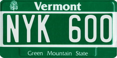 VT license plate NYK600