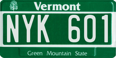 VT license plate NYK601