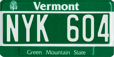 VT license plate NYK604