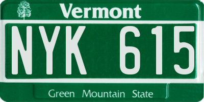 VT license plate NYK615